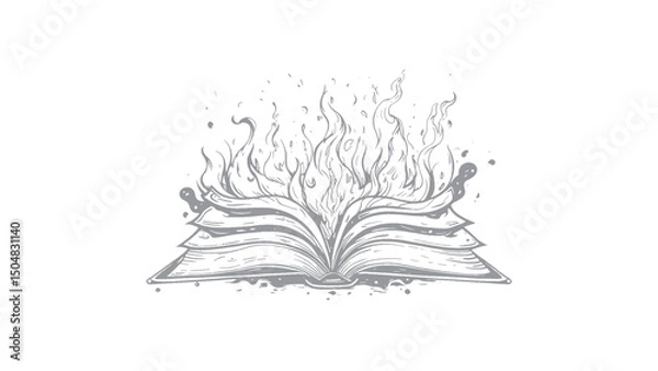 Obraz Vintage Burning Book Flames Erupting from an Open Tome