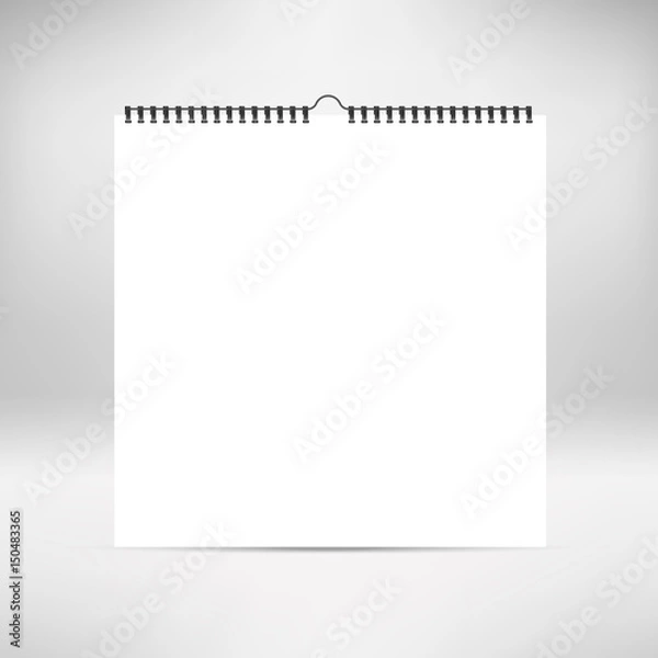 Fototapeta Blank square calendar mock up. Stock vector. Realistic sheets of paper with spiral isolated on realistic background. Design of white square notebooks, wall calendars, cards.
