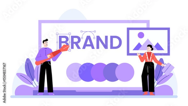 Obraz Brand design project featuring collaboration between two individuals. Ideal for marketing agencies, branding consultants, and creative design teams.