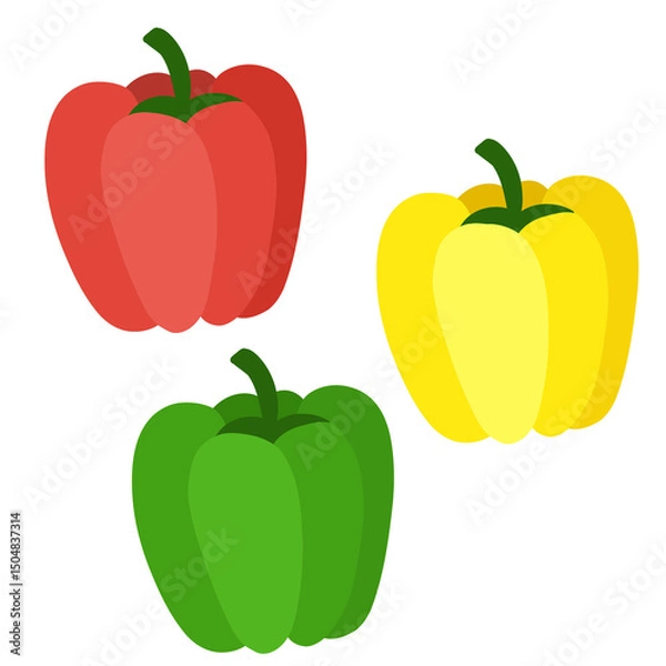 Obraz Red, Yellow, and Green Bell Peppers – Flat Vector Illustration