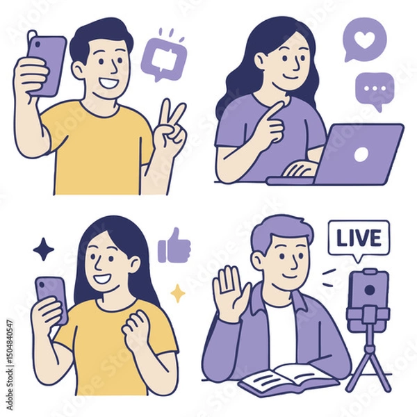 Fototapeta Engaging people using technology, social media, and communication