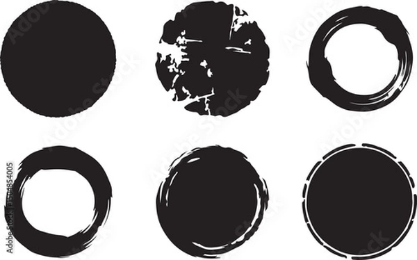 Fototapeta Grunge black circular rough label badge frame background element set. Vector illustration
