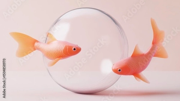 Fototapeta Two Goldfish, Sphere, Minimalist Art