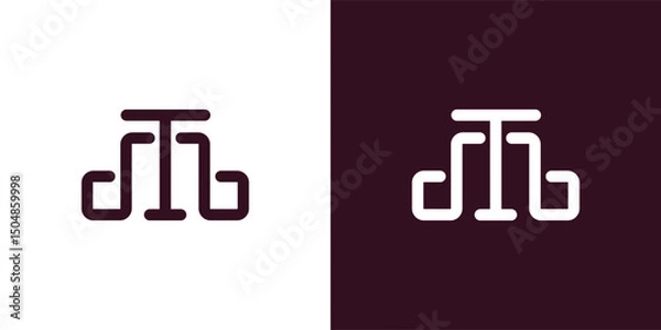 Fototapeta Modern MT Monogram Line Logo Template | Minimal Personal Brand or Business Identity
