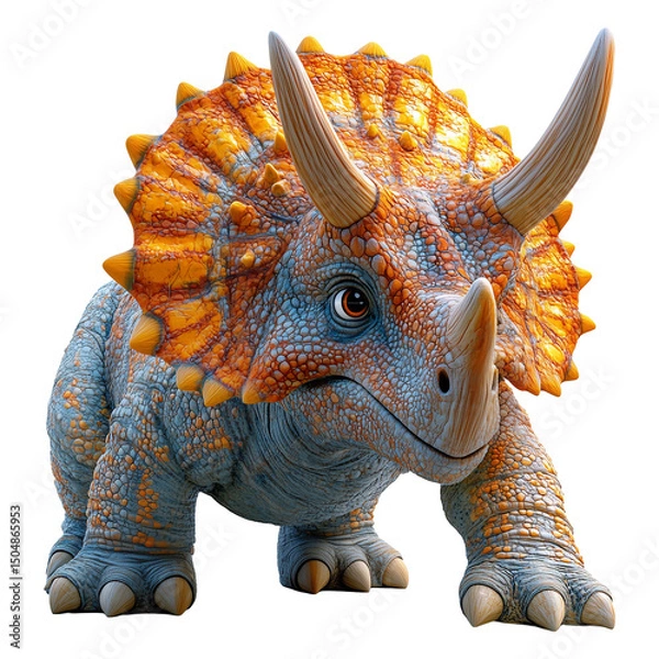 Obraz 3d rendering icon Triceratops dinosaur illustration PNG. cartoon minimal style dinosaur on transparent isolated background.
