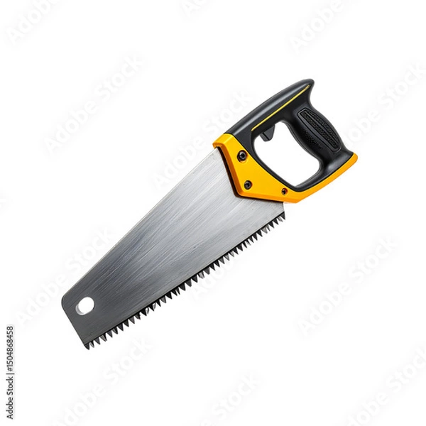 Fototapeta Sharp hand saw with yellow and black handle tool diy on transparent background