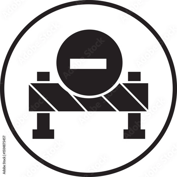 Obraz Barrier stop sign flat icon. Block obstacle stripped fence with road sign vector. Under construction highway restricted symbol. Travel prohibited pictogram. Forbidden way on transparent background.