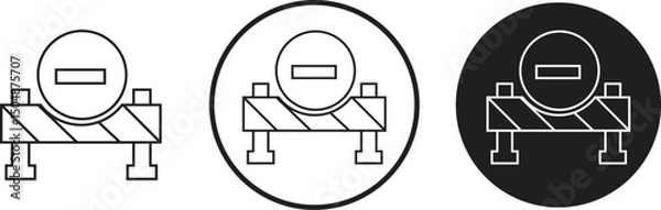 Obraz Barrier stop signs line icons set. Block obstacle stripped fence with road signs. Under construction highway restricted symbols. Travel prohibited pictogram. Forbidden way on transparent background.