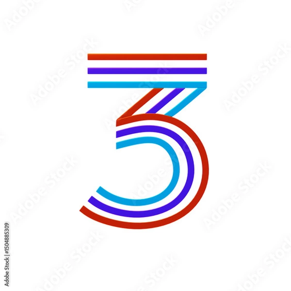 Obraz 3D Number 3 Shape Parallel lines Text