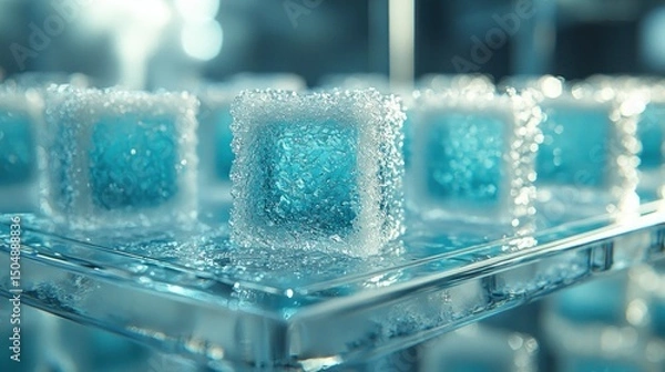 Obraz Crystalline blue cubes on a tray