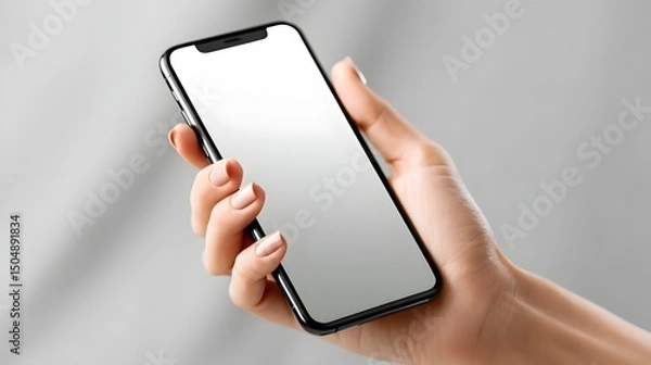 Fototapeta Closeup of hand holding a blank mobile phone screen