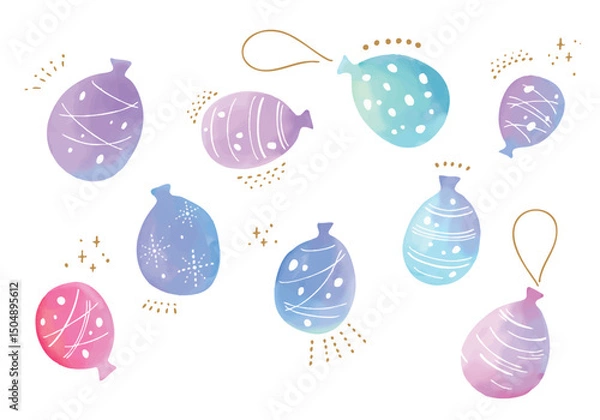 Obraz 水彩の可愛い水風船のイラスト素材セット