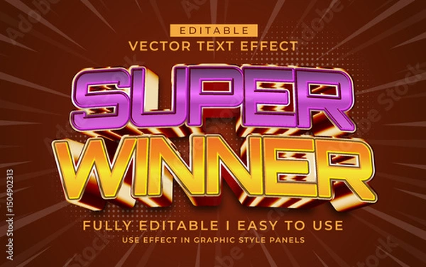 Fototapeta 3d editable super winner text effect typography style template