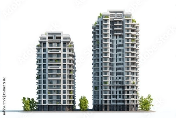 Obraz Monolithic residential buildings standing alone against a pure white backdrop, large and bold.