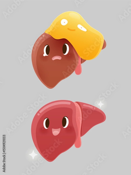 Fototapeta Both of these illustrations show the difference between a liver with fat buildup or fatty liver and a healthy liver.