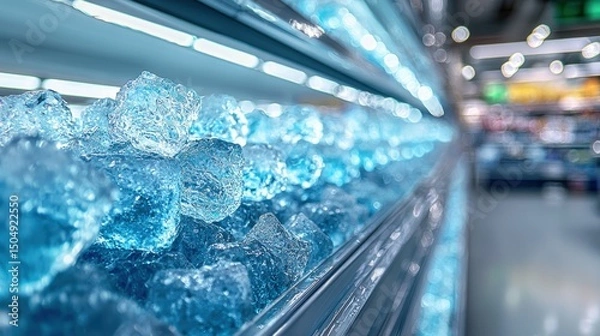 Obraz Ice cubes in a refrigerated grocery display