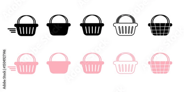 Obraz Shopping Basket Icon Set – Editable Vector Icons in Black and Pink for E-Commerce and Retail