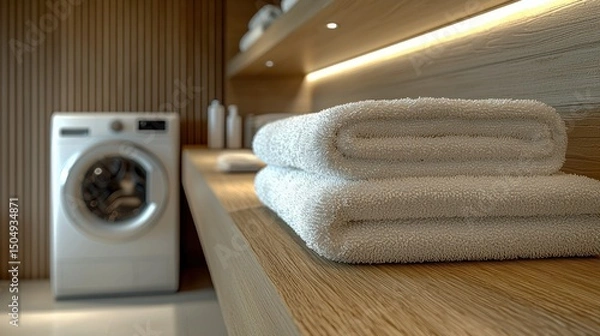 Obraz Modern laundry room with folded towels