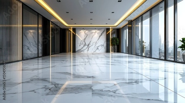 Obraz Modern marble-floored hallway with large windows