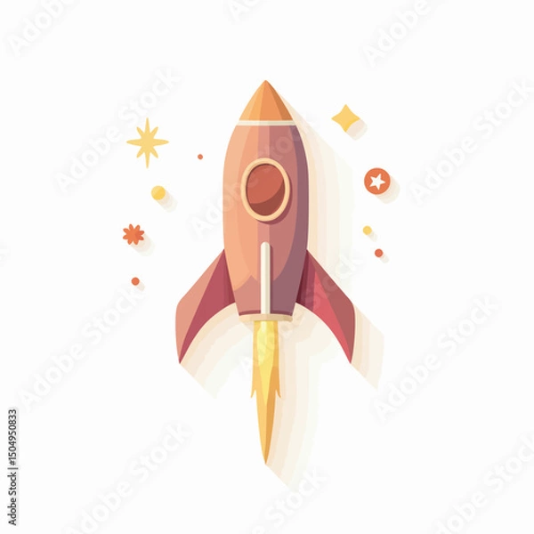 Fototapeta Red Pixel Art Rocket Launching Towards Space