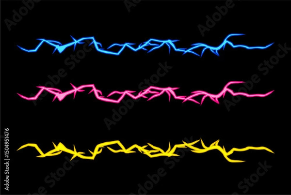Fototapeta Lightning various colors set, glowing thunderbolt and brightning power lightning bolt

