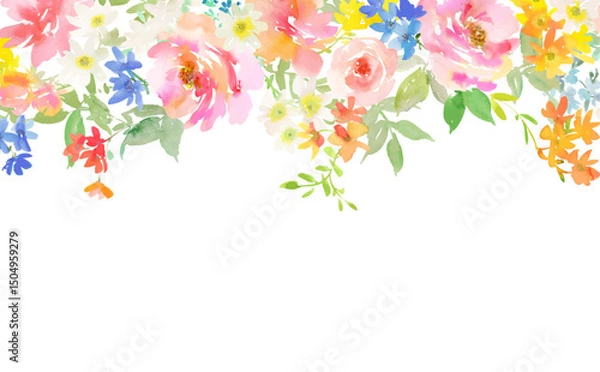 Obraz Vector frame illustration of abstract pink peonies , roses and wild flowers painted in watercolor. hand painted floral background for spring and summer.