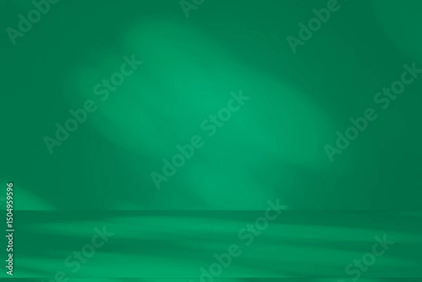 Fototapeta Wall interior background, studio and backdrops show products. with leaf shadow from window color green and white. background for text insertion and presentation of product	
