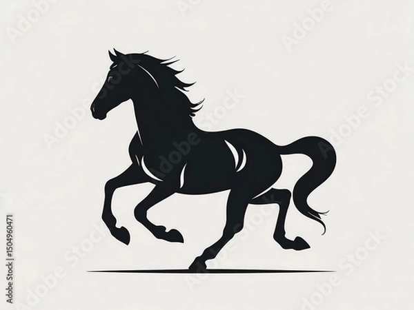 Obraz Minimalist Black Horse Silhouette - Elegant Vector Illustration of Galloping or Rearing Stallion in Dynamic Pose.