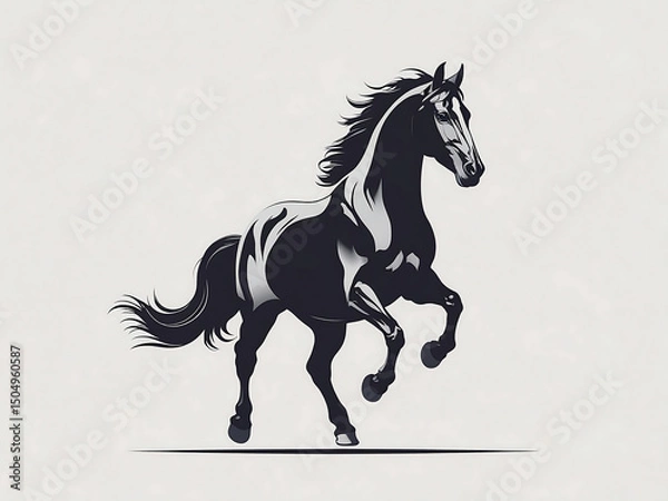 Obraz Minimalist Black Horse Silhouette - Elegant Vector Illustration of Galloping or Rearing Stallion in Dynamic Pose.