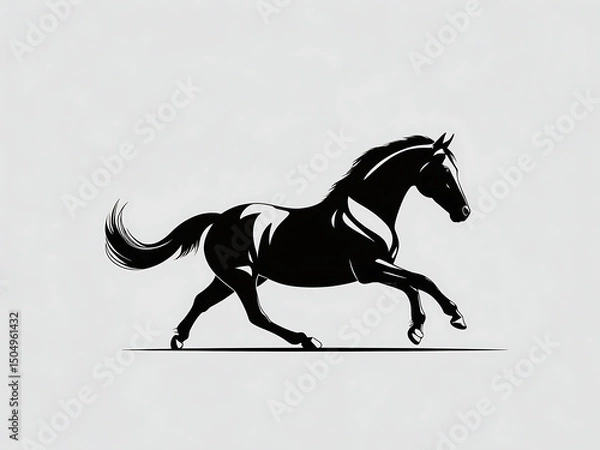 Obraz Minimalist Black Horse Silhouette - Elegant Vector Illustration of Galloping or Rearing Stallion in Dynamic Pose.