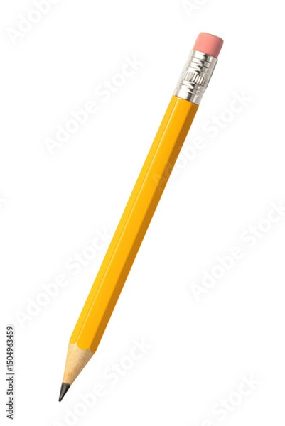 Fototapeta Yellow pencil with eraser isolated on transparency background, simple and clean school supply