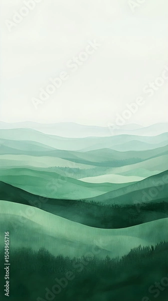 Fototapeta Elegant Minimalist Hills: Digital Landscape with Rolling Green Gradients, Capturing Serene Natural Beauty in a Soft, Calming Composition Perfect for Modern Decor or Backgrounds