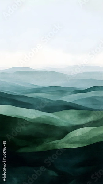 Fototapeta Elegant Minimalist Hills: Digital Landscape with Rolling Green Gradients, Capturing Serene Natural Beauty in a Soft, Calming Composition Perfect for Modern Decor or Backgrounds