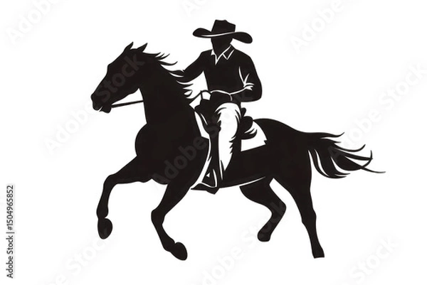 Fototapeta Silhouette of a cowboy riding a horse at night, subtly adorned with colorful speckles
