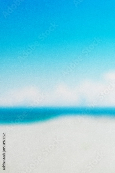 Fototapeta ざらざらの紙とぼやけた青空と白い雲と海辺の画像
