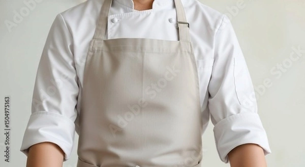 Obraz Professional chef or cook, dressed in a clean white jacket and light-colored apron.
