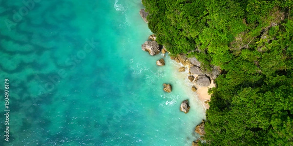 Fototapeta aerial view by drone,of balinese white sand beach in bali -indonesia
