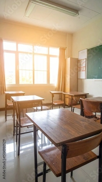 Fototapeta Empty classroom or with morning light coming in from the window