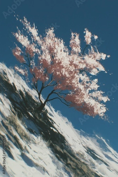 Obraz Cherry Blossom on a Snowy Mountain