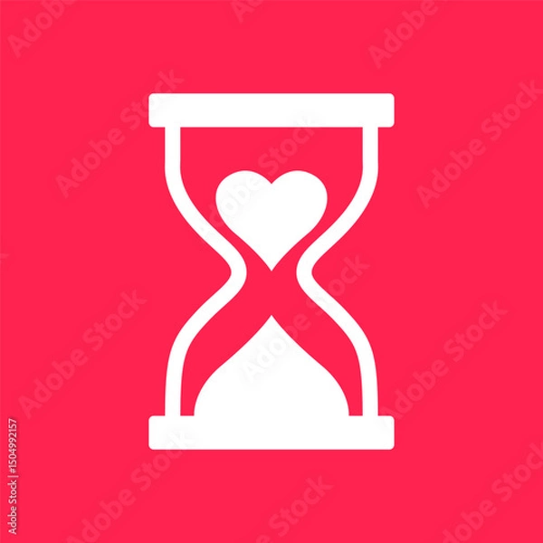 Fototapeta Flat vector icon of an hourglass with a heart, symbolizing love and the passage of romantic time.