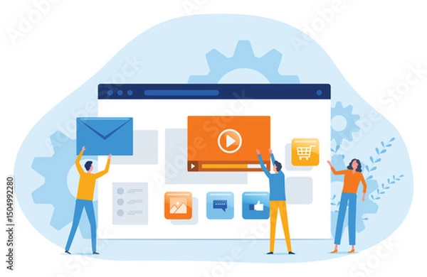 Obraz web design and mobile application design process concept with designer and developer team collaboration working concept
