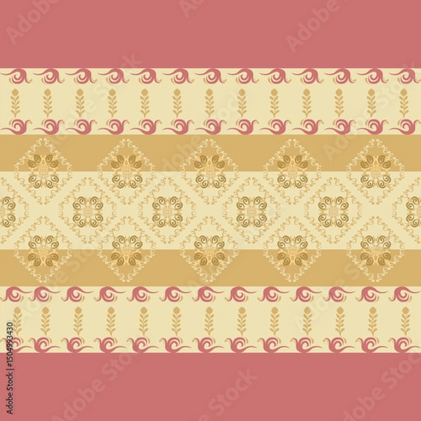 Fototapeta  Seamless classic damask pattern in pink tone - vector illustration for luxury textile design.