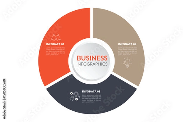 Fototapeta Modern Round Chart 3D Infographic Template with a Three Steps for Success. Business Circle Template with Options for Brochure, Diagram, Workflow, Timeline, Number Options.