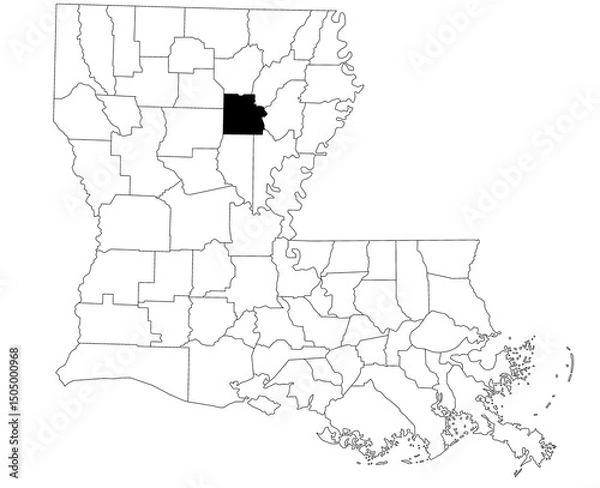 Fototapeta Map of caldwell Parish in Louisiana state on white background. single Parish map highlighted by black colour on Louisiana map. UNITED STATES, US