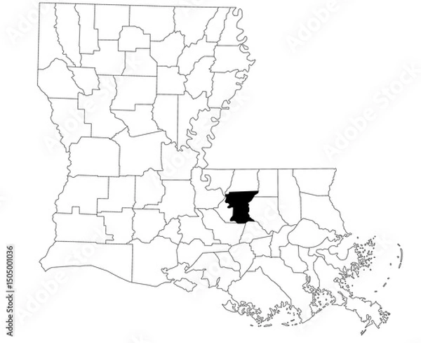 Fototapeta Map of east baton rouge Parish in Louisiana state on white background. single Parish map highlighted by black colour on Louisiana map. UNITED STATES, US