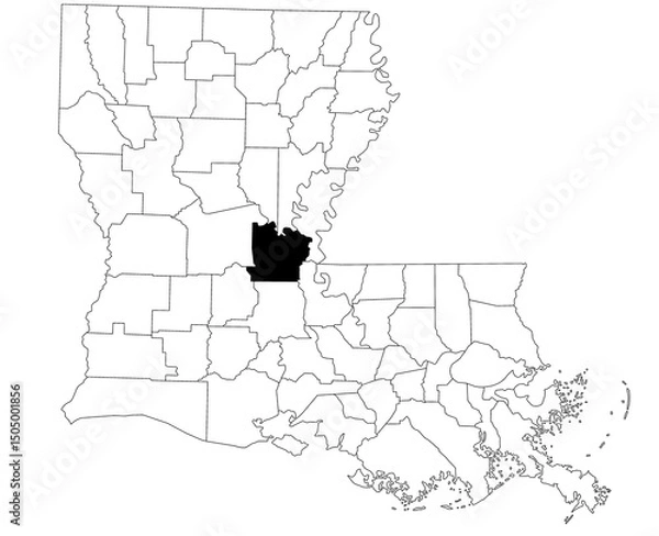Fototapeta Map of avoyelles Parish in Louisiana state on white background. single Parish map highlighted by black colour on Louisiana map. UNITED STATES, US