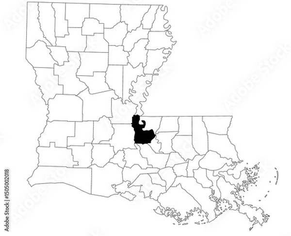 Fototapeta Map of pointe coupee Parish in Louisiana state on white background. single Parish map highlighted by black colour on Louisiana map. UNITED STATES, US