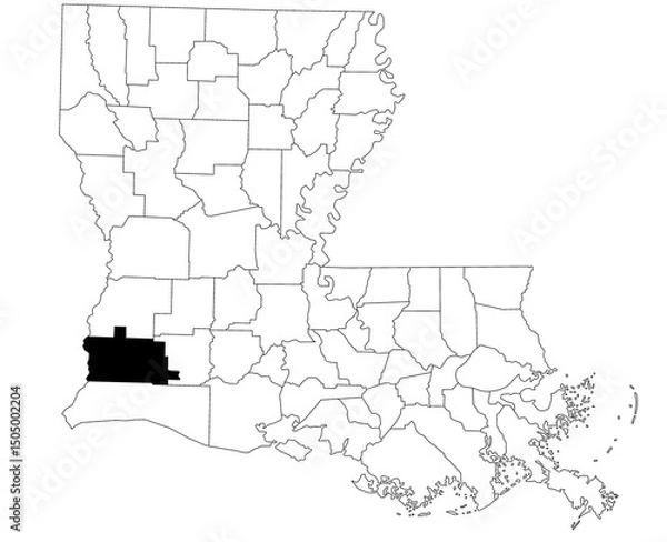 Fototapeta Map of calcasieu Parish in Louisiana state on white background. single Parish map highlighted by black colour on Louisiana map. UNITED STATES, US