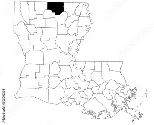 Fototapeta Map of union Parish in Louisiana state on white background. single Parish map highlighted by black colour on Louisiana map. UNITED STATES, US