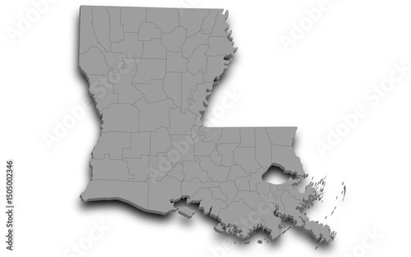 Fototapeta Louisiana map 3d, state with color. United State of America, US, United State